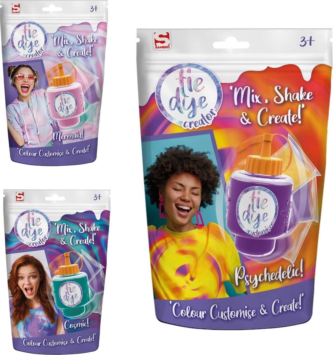 Tie Dye Kit 3 delige voordeelverpakking - Cosmic - Mermaid - Psychedelic - Navulling - Textielverf