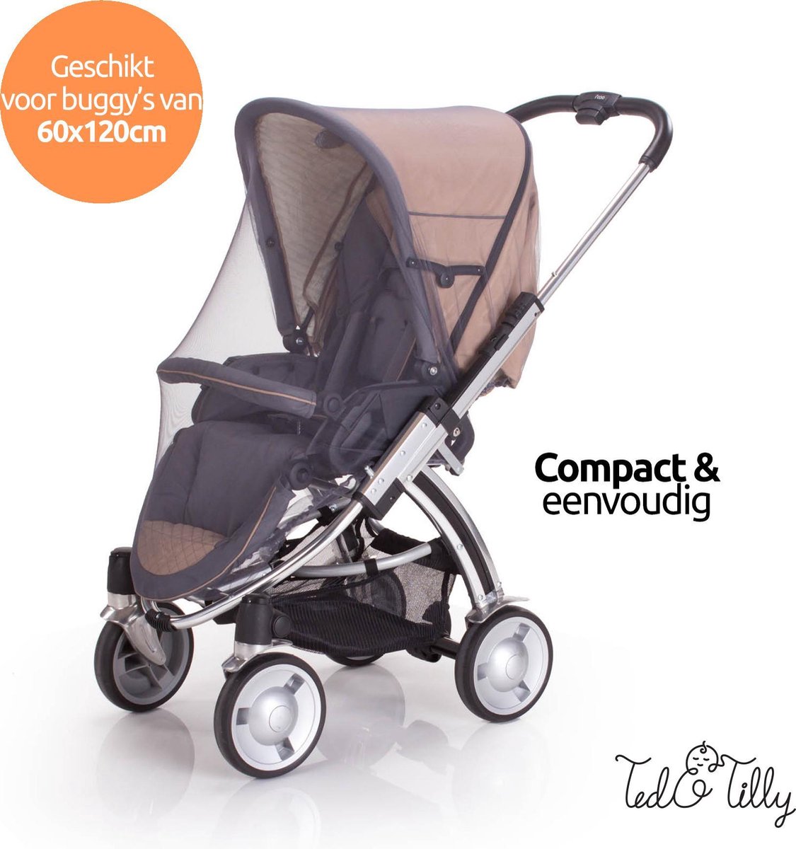 Ted&Tilly Klamboe Voor Kinderwagen/Buggy/Campingbed - Wasbaar In De Wasmachine - Grijs