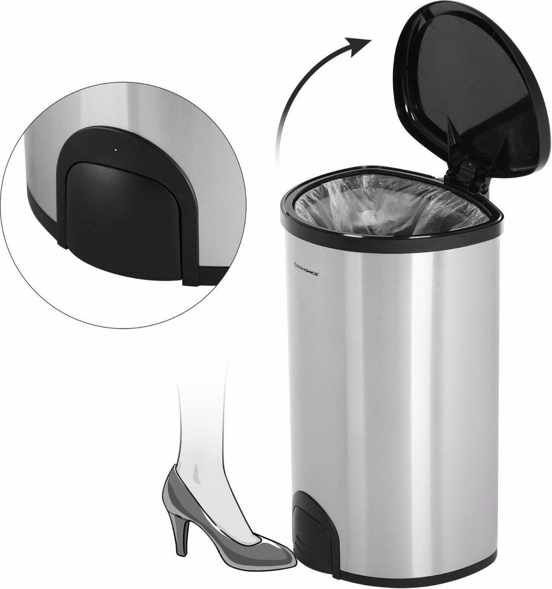 Trash Can RVS Prullenbak - Elektrische Pedaal Emmer - 50 Liter