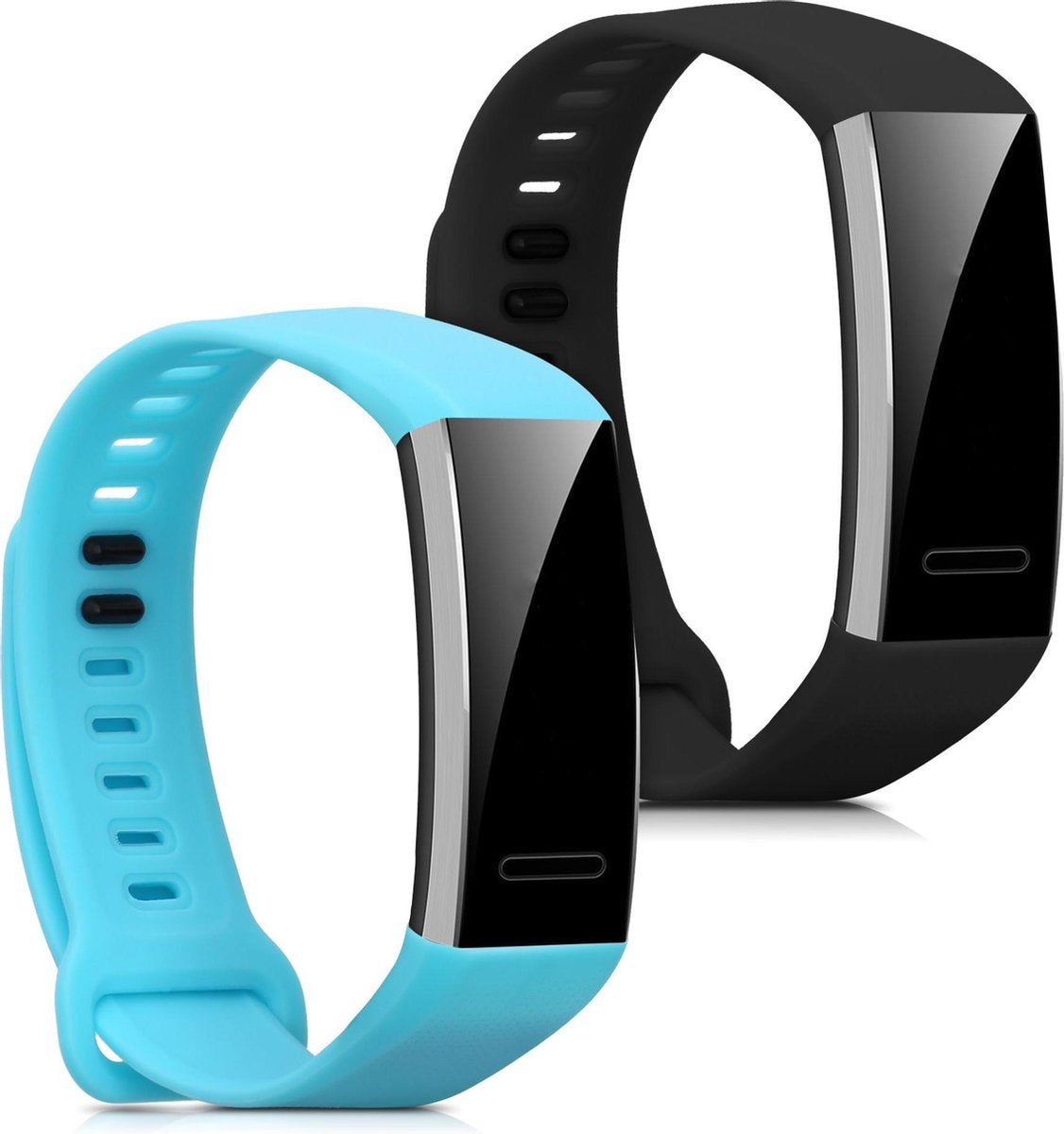 kwmobile 2x horlogeband voor Huawei Band 2 / Band 2 Pro - siliconen band voor fitnesstracker - lichtblauw / zwart