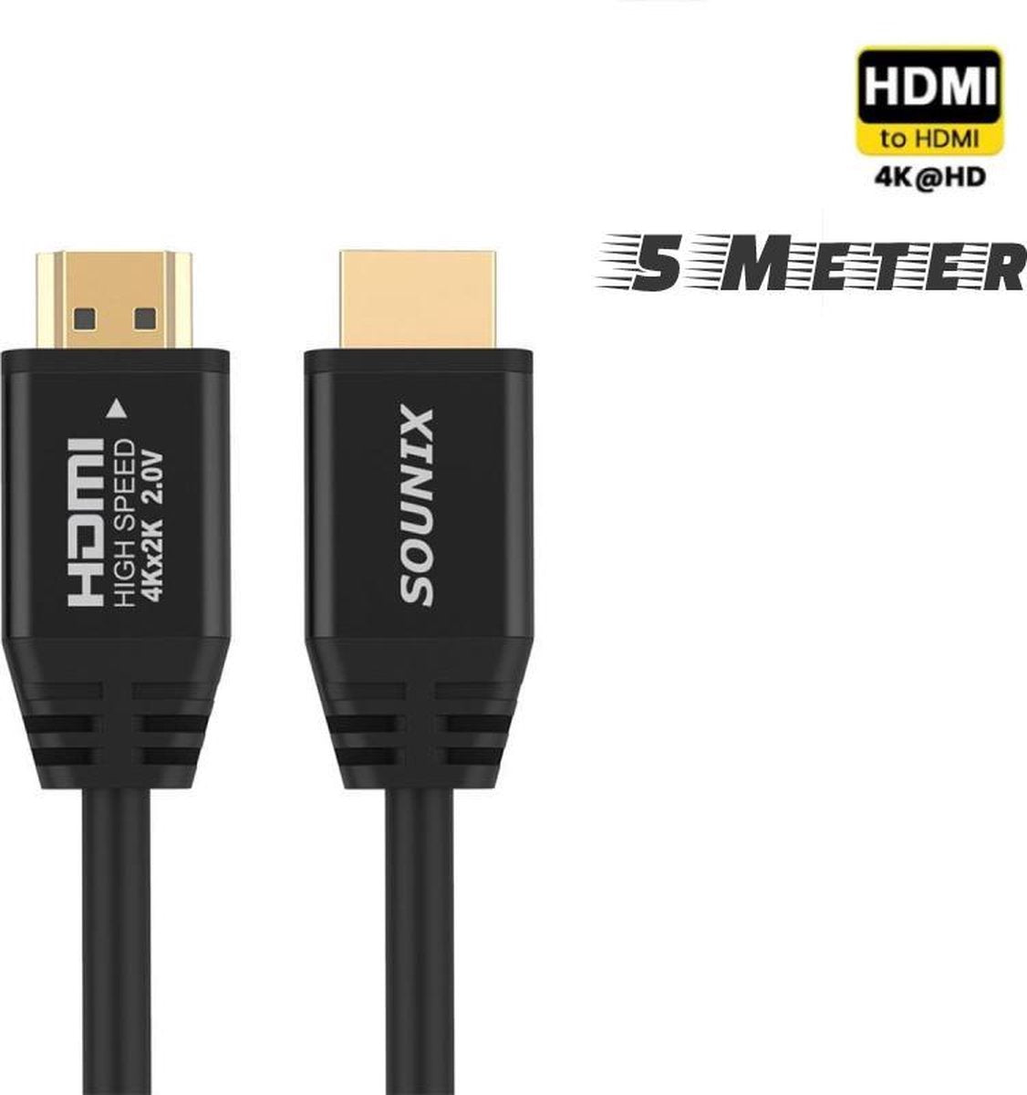 Sounix HDMI Kabel 2.0 PRO - 5 Meter Gold Plated - High Speed Cable - 18GBPS - Full HD 1080p - 3D - 4K (60 Hz)