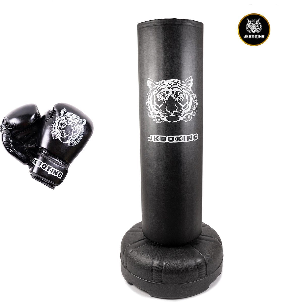 SET JKBOXING staande Bokspaal/Bokszak "The Giant" + bokshandschoenen 12 oz zwart