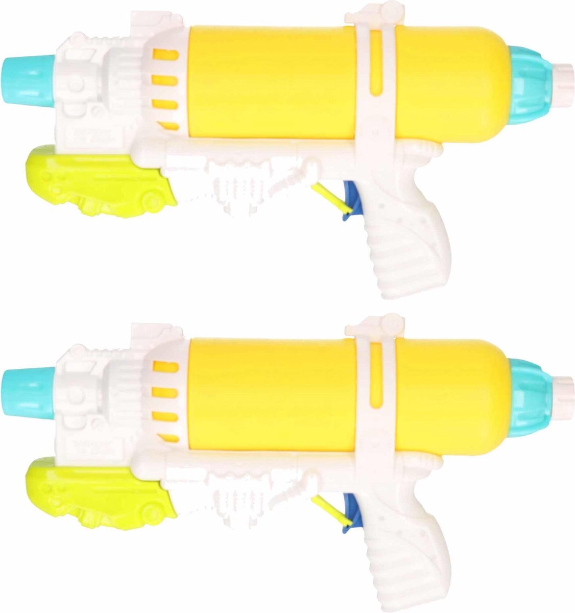 2x Waterpistolen/waterpistool geel/wit van 34 cm kinderspeelgoed - waterspeelgoed van kunststof