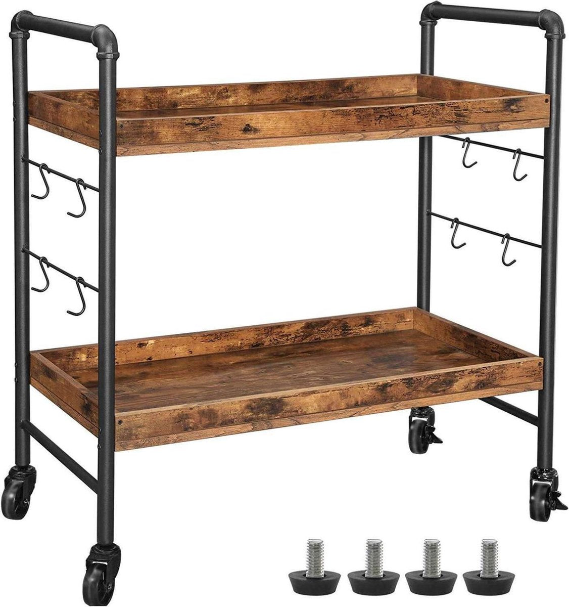 Nancy's Vintage Keukenwagen - Serveerwagen - Keukentrolleys - Rustiek Bruin - Industriële Trolley - 86 x 40 x 85 cm