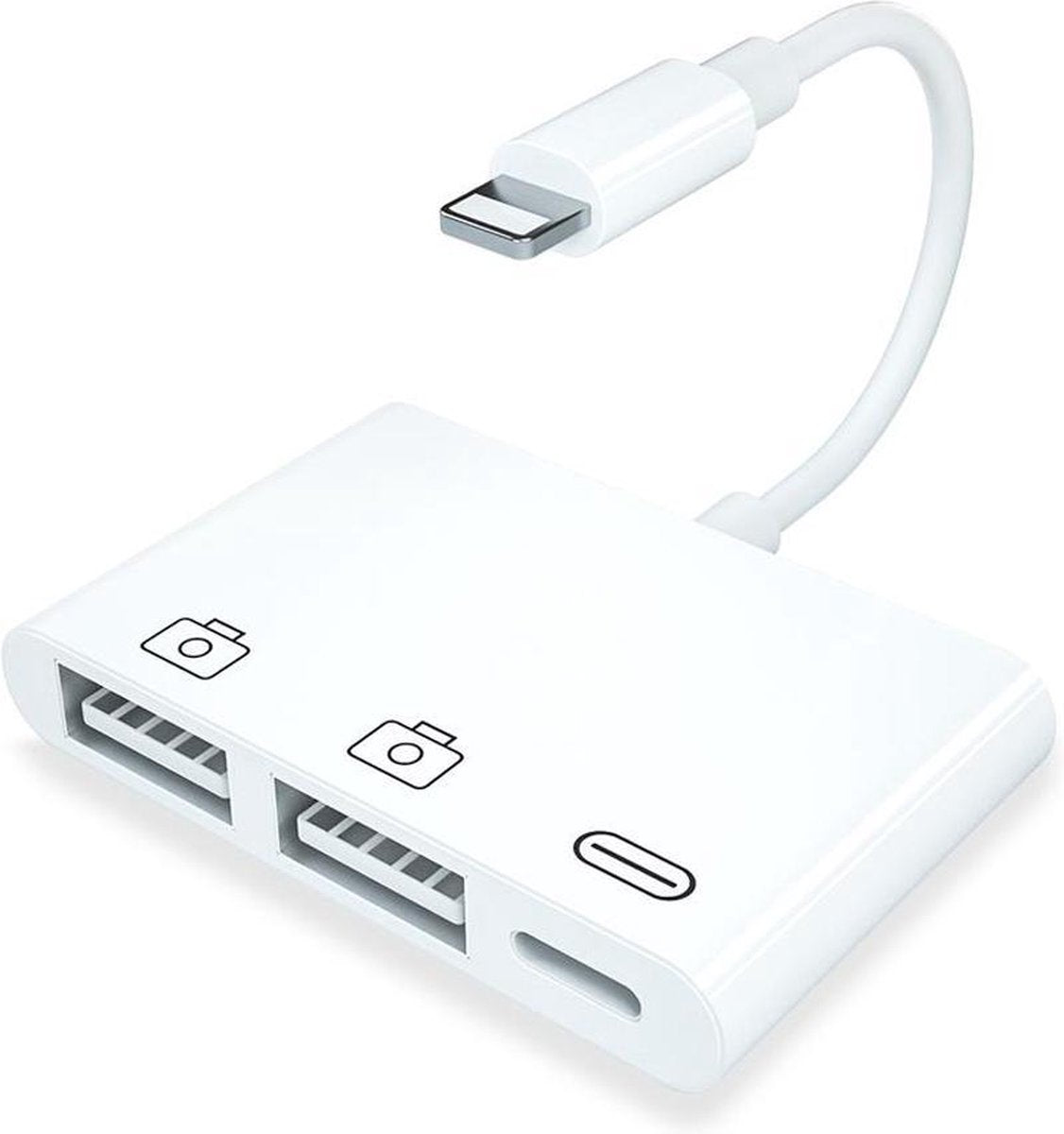 NÖRDIC LGN-104 Lightning naar 2x USB A adapter - 10 cm - Wit
