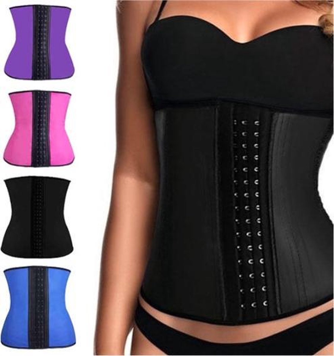 Latex waist trainer - Stalen baleinen - Zwart - 6XL - XXXXXXL