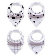JillyBee - Slab - Slabbetje - Slabber - Bandana - 4pack - Geruit - Hartjes - Planeet - Dier - Zwart - Wit