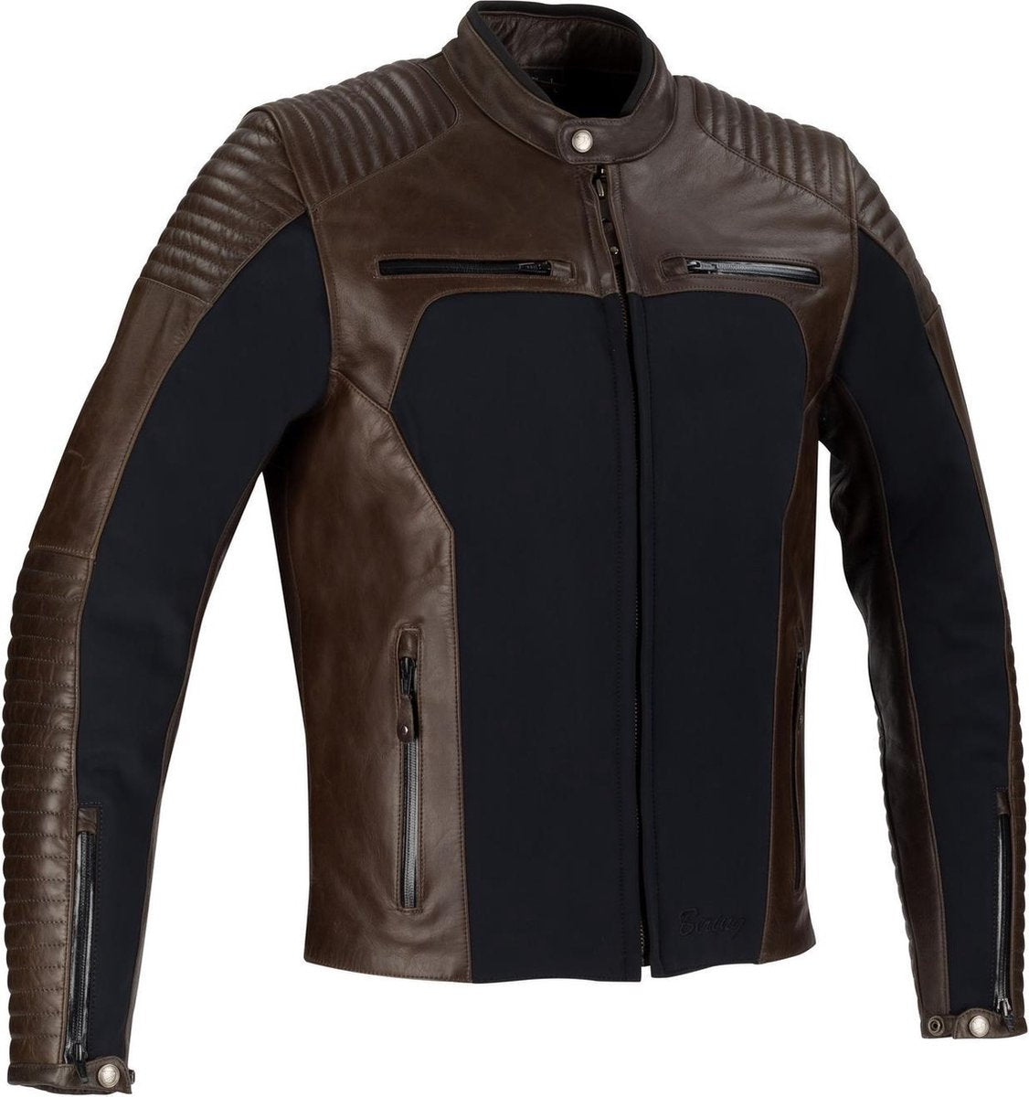 Bering Rex Brown Black Leather Motorcycle Jacket XL