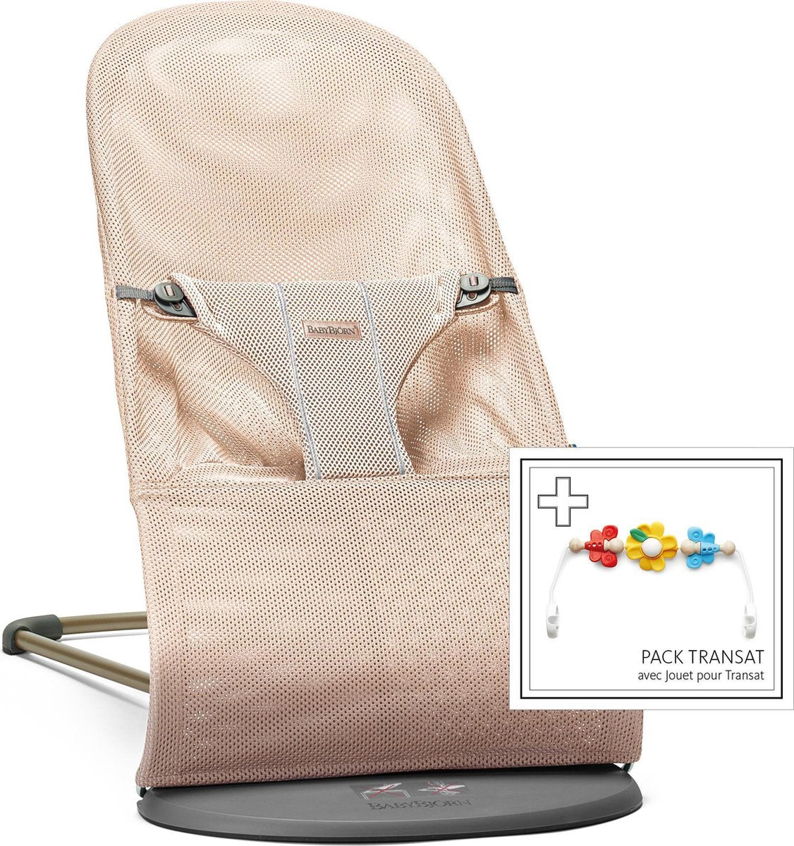 BABYBJÖRN Wipstoel Bliss Bundle - Parelroze 3D Mesh incl Speelboog Vliegende Vriendjes