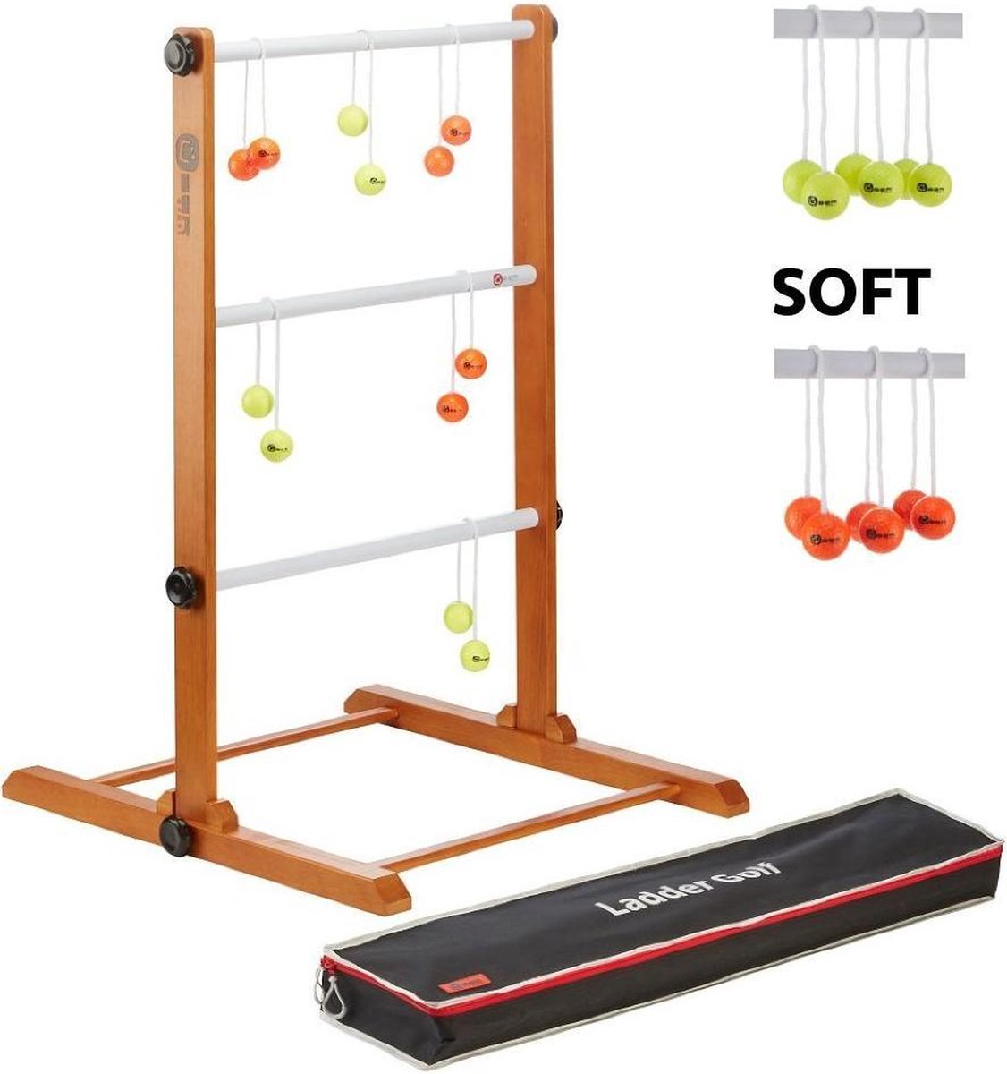 Prof. Laddergolf Spinladder set van Ubergames. SOFT ballen: Fluor Geel