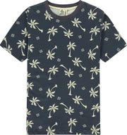 Kultivate T-shirt Ronde Hals Blue Palms Print Graphite (2001020214 - 445)