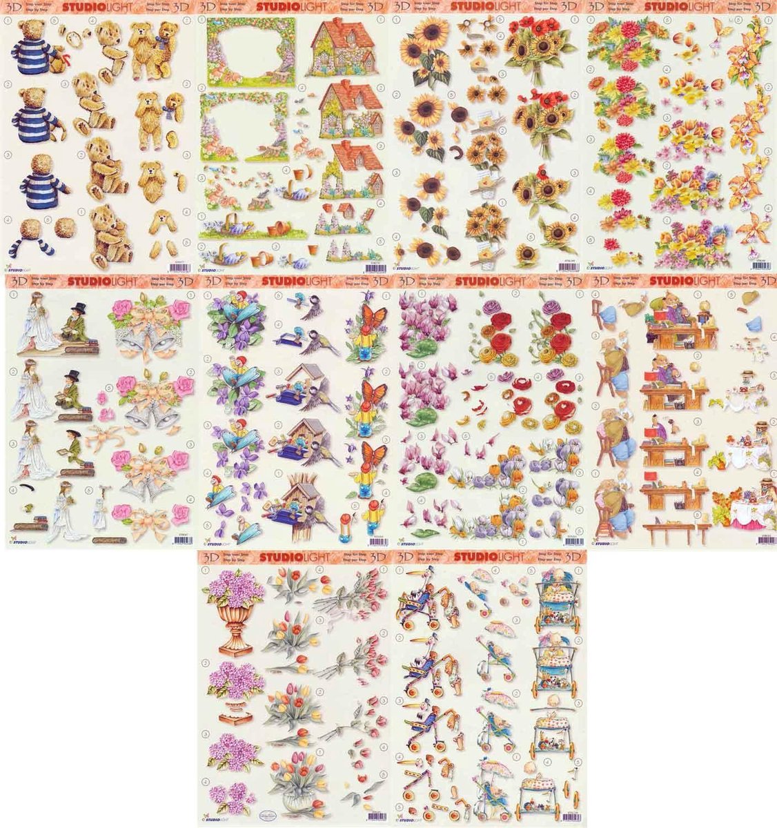 10x 3DA4 Knipvellen - Voor elk wat wils - Maak prachtige wenskaarten of fotoalbum
