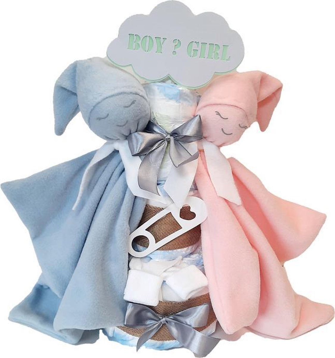 Luiertaart knuffeldoekje baby Roze/Blauw/Luiertaart/Kraamcadeau/Babycadeau