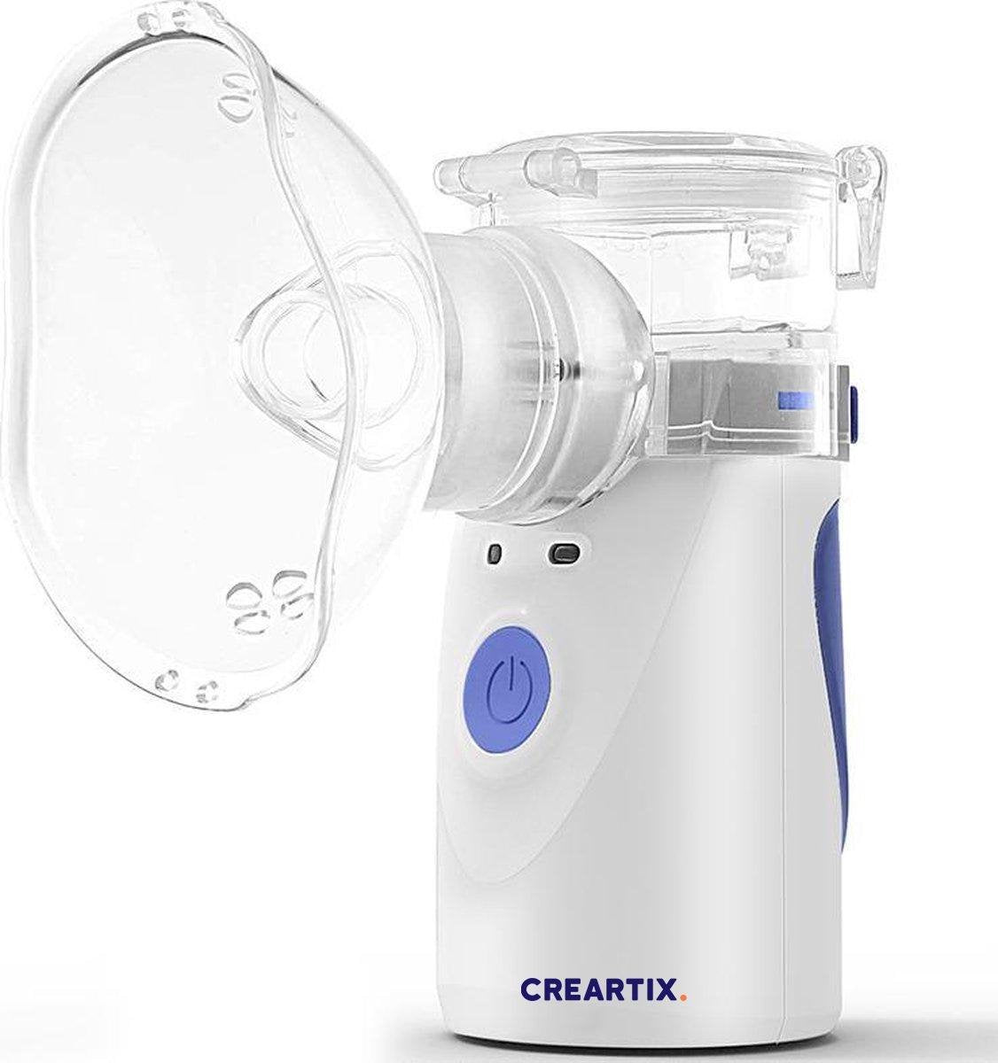 Creartix Aerosoltoestel - Ultrasone Vernevelaar - Inhalatieapparaat voor kinderen en volwassenen - Inhalator - Aerosol Baby en volwassenen - Waterverstuiver - Inhaler - Helpt tegen Luchtwegaandoeningen - Incl. 2 mondstukken