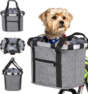 Fietsmand Grijs Hond Premium - Boodschappentas - Hondenmand Fiets - Fietsmand Hond Voorop - Fietsmand Hond Bagagedrager - Fietstas Hond - Stuurtas - Vaderdag Kados - Vader Cadeautjes - Vaderdag Tip