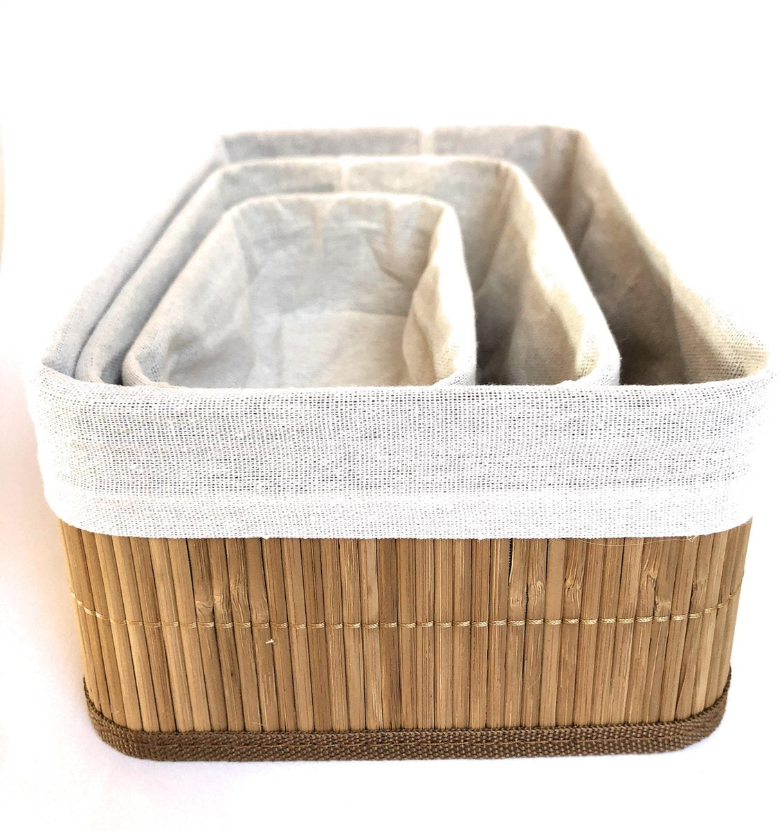 Bamboe Mand - Opbergmanden - Duurzaam Materiaal - Formaat 20x10x8cm - 25x15x10cm - 30x20x12cm - Voor in de Badkamer - Set van 3 Bamboe Manden