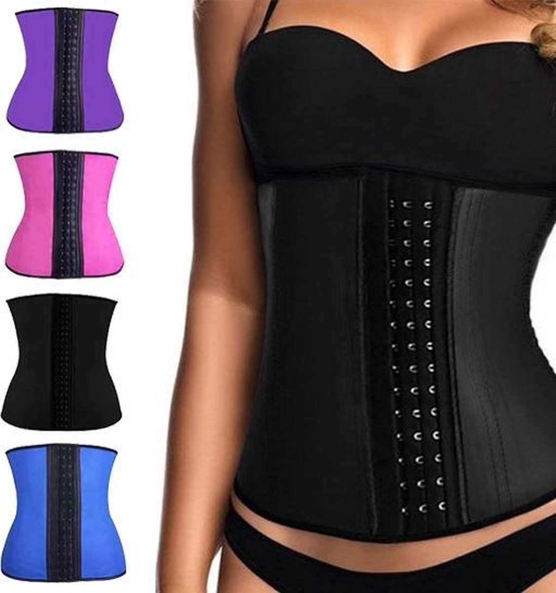 Latex Waist Trainer stalen baleinen Zwart Maat S