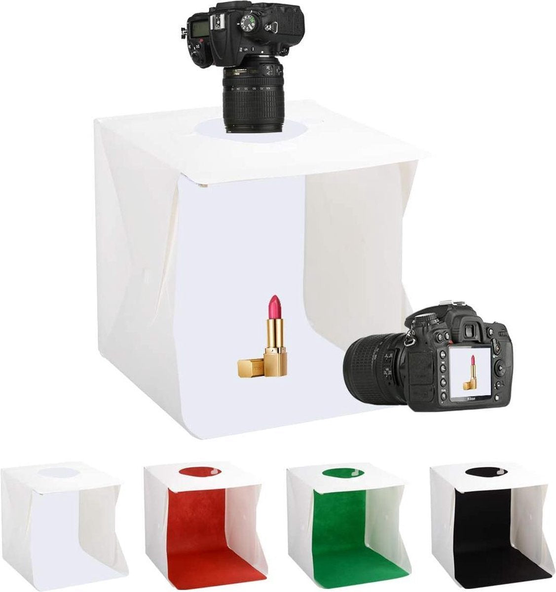 Opvouwbare Mini Fotostudio - 40 cm - Pora - Lightbox - Fotografie - Fotobox - 4 Kleuren Achtergrond + tripod en reflectie bord