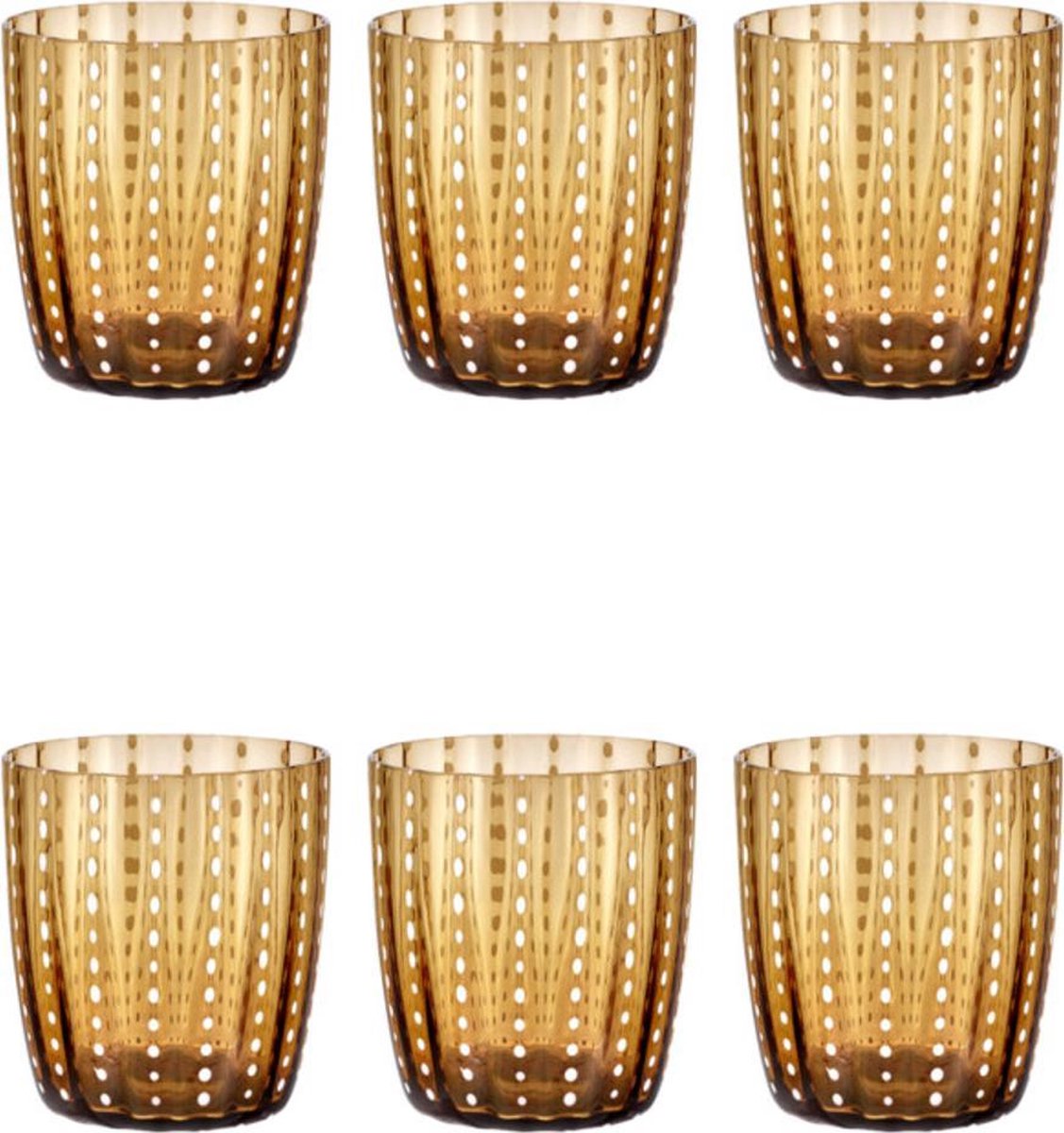 Livellara CARNIVAL Set van 6 Glazen. Stijlvol Design. Hoge Kwaliteit Glas in de Kleur Amber.
