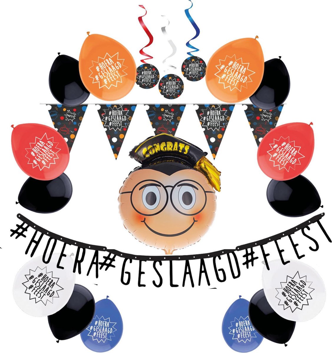 e-Carnavalskleding.nl Geslaagd feestversieringspakket Medium | Versiering voor een feest van een geslaagde | Geslaagd versiering pakket Medium