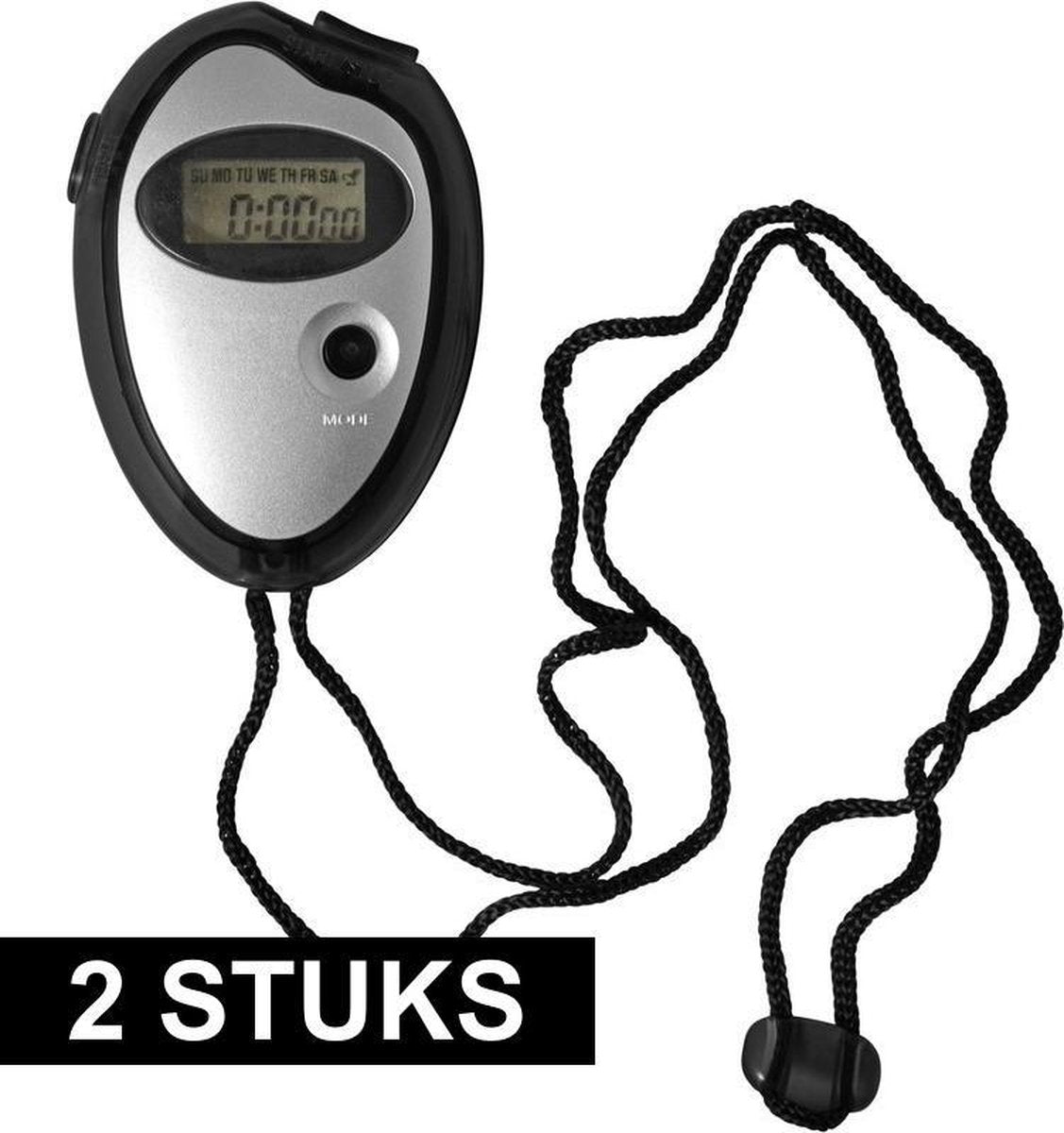 2x Voordelige digitale sport stopwatch zwart/metallic zilver