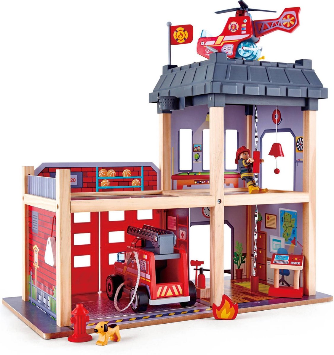 Hape Houten Brandweerkazerne 48 X 60 Cm Rood