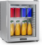 Klarstein Brooklyn 24 Silver mini-koelkast - barmodel koelkast 24 liter - glazen deur - led schap  - zilver
