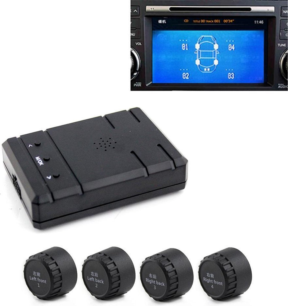 PZ805-E Video TPMS externe bandenspanningscontrole met 4 externe sensoren