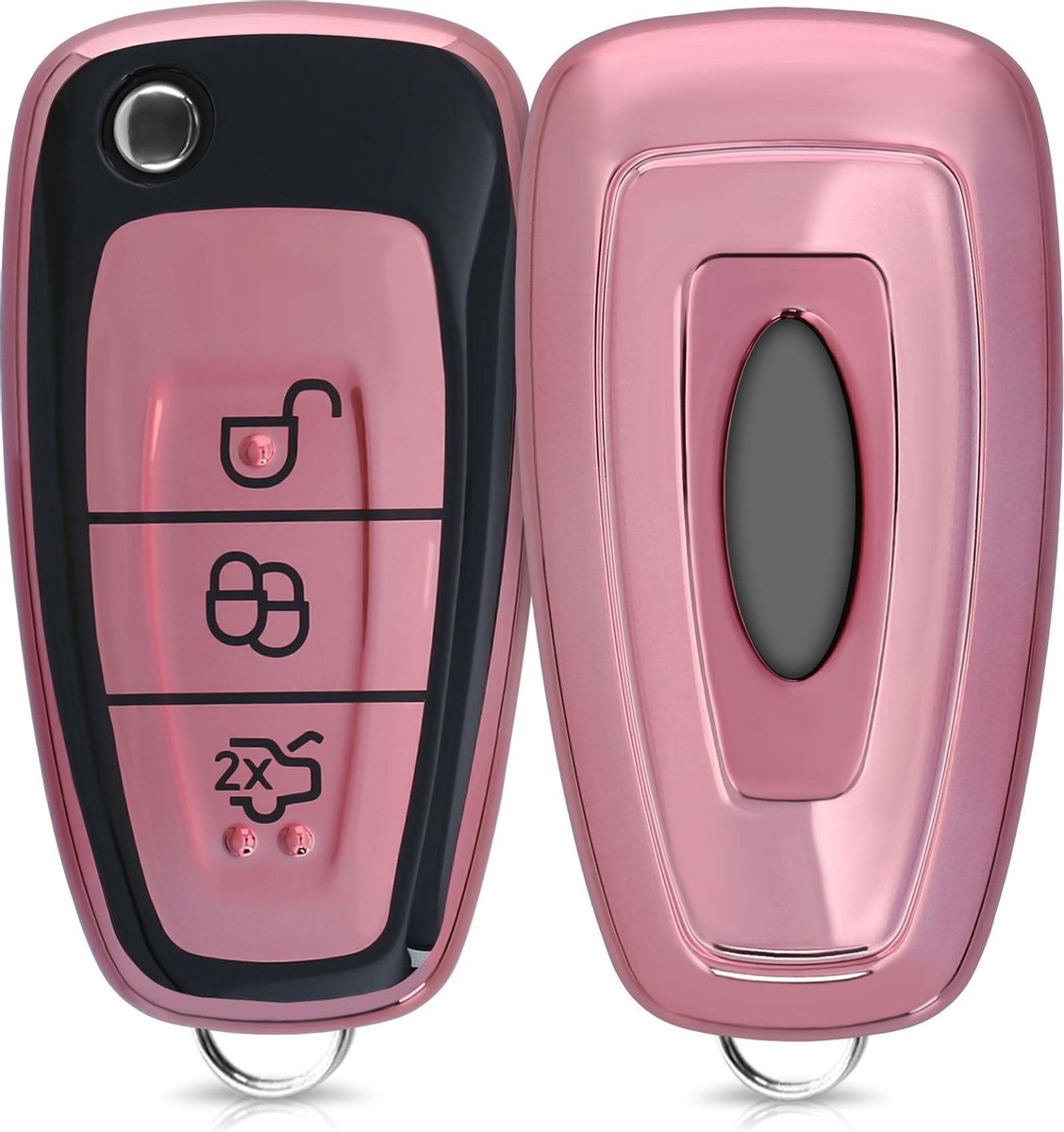 kwmobile autosleutelhoes voor Ford 3-knops inklapbare autosleutel - TPU beschermhoes in zwart / hoogglans ros�goud