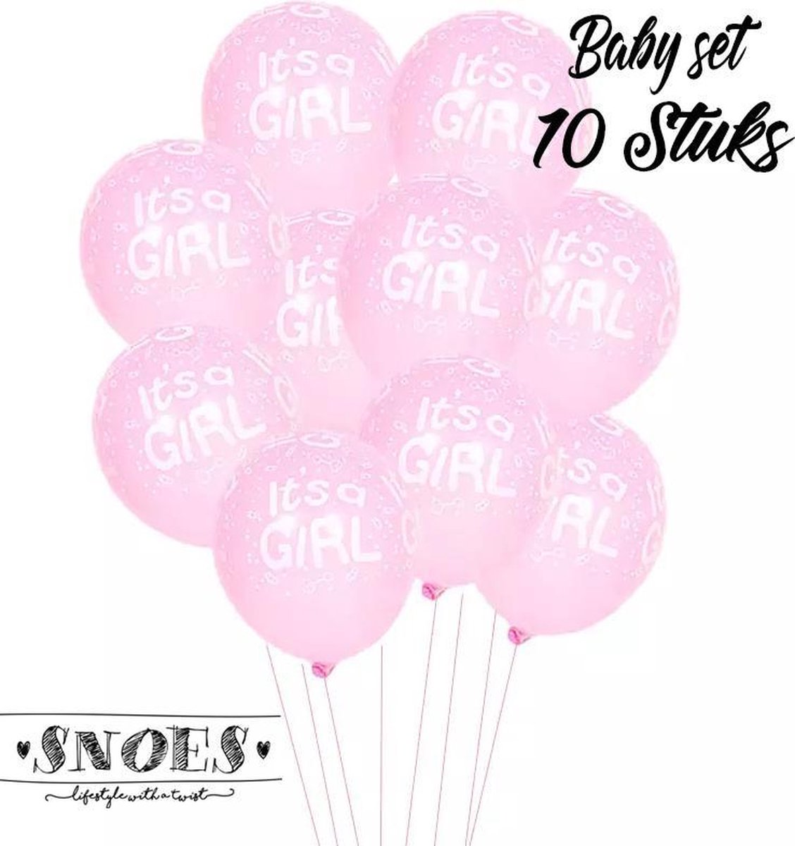 Snoes * Set van 10 Ballonnen * Geboorte * Hoera een Meisje * It's a Girl * Gender Reveal * Geslachtsonthulling * Birthday * Set Ballonnen * Roze * Babyshower * Vier feest * Verjaardag *