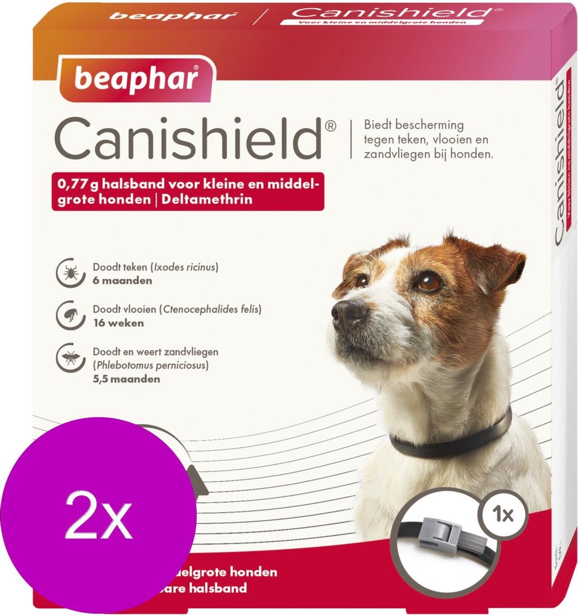 Beaphar Canishield Parasietenband Hond - Anti vlooien en tekenmiddel - 2 x per stuk Klein/Middelgroot