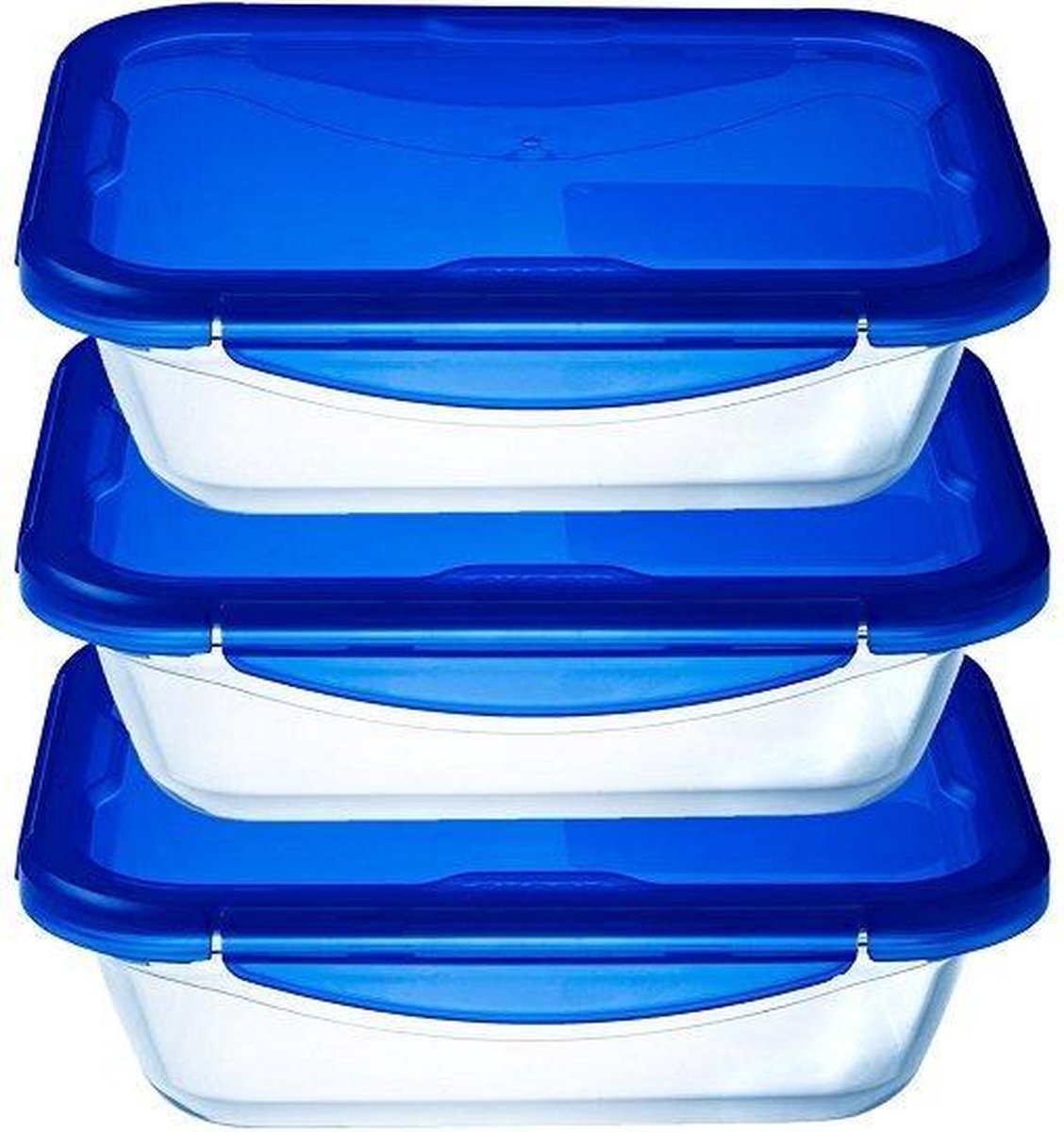 Pyrex - Cook & Go Lunchbox met Deksel 800 ml Set van 3 Stuks - Transparant/Blauw