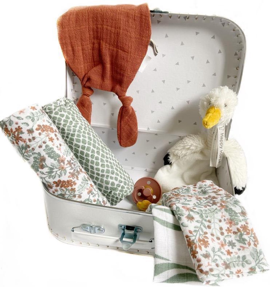 Geboortekoffer | kraamcadeau | Jollein | BIBS | Trixie | Anais | Happy Horse | speen | geboortepakket | wit | koffer | kinderkoffer | logeerkoffer