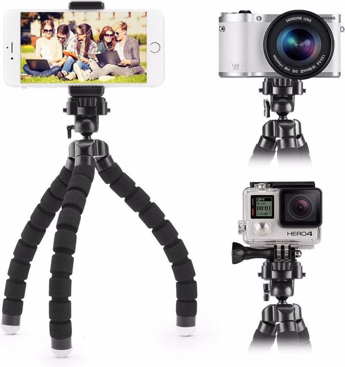 Alpha Trade octopus statief-tripod-smartphone/telefoon-camera-gopro-360 graden draaibaar-flexibele octopus statief-mini statief-met bluetooth afstandsbediening-statiefarm