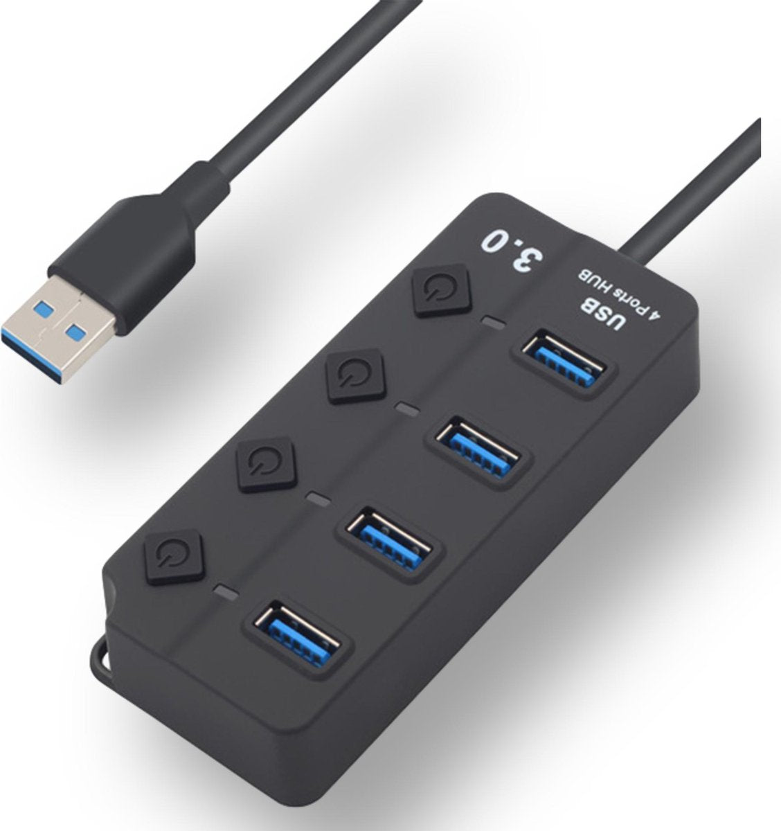 Odnalor USB 3.0 Hub - 4 poorten - 5Gbps - Aan/Uit Schakelaar - Windows - Apple - Mac - Zwart