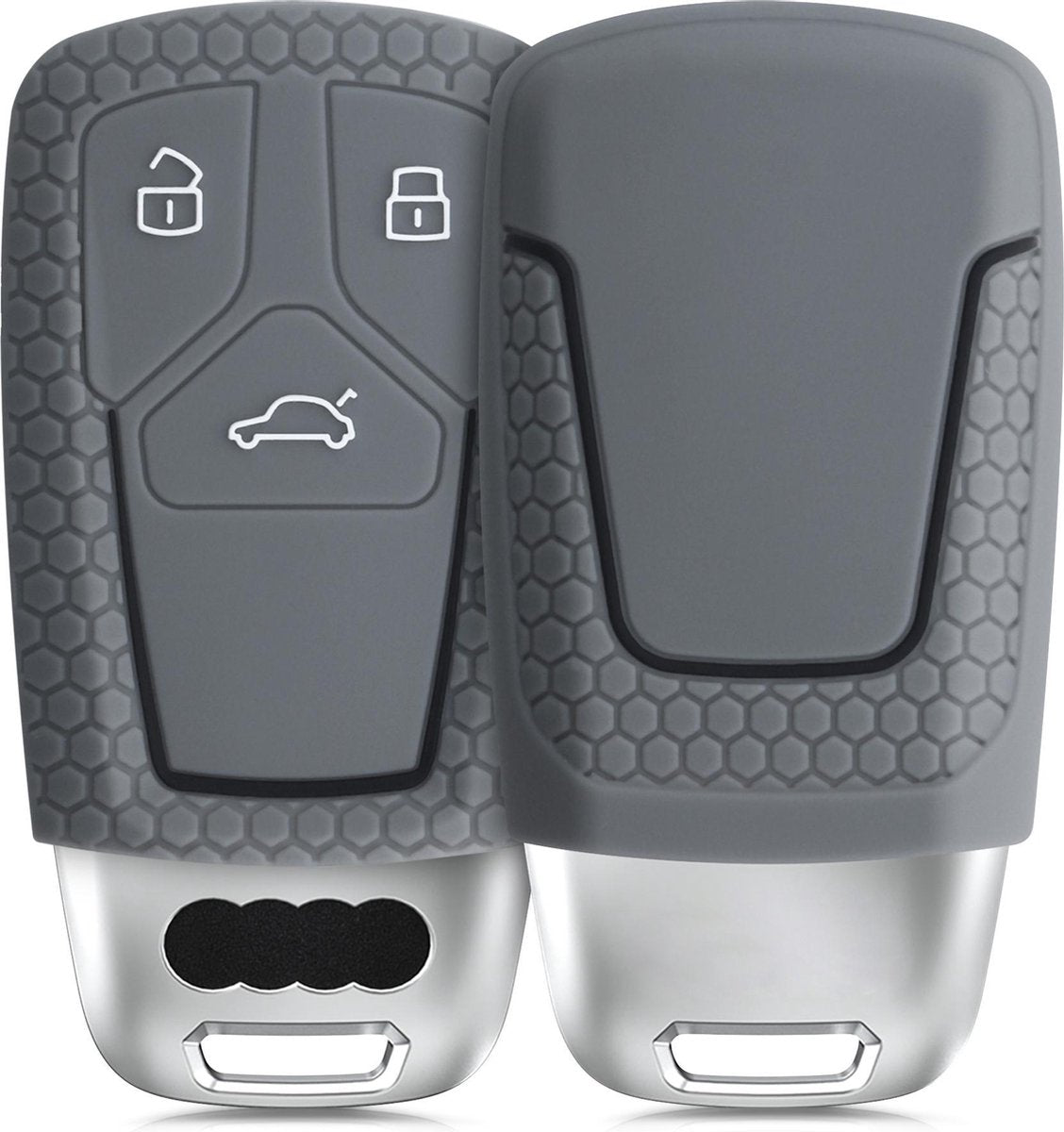 kwmobile autosleutelhoes voor Audi 3-knops Smartkey autosleutel (alleen Keyless Go) - Siliconen beschermhoes in grijs / zwart