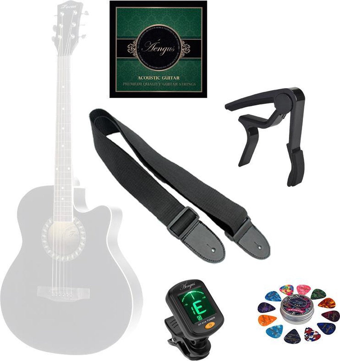 Áengus accessoires set voor Western en Akoestische Gitaar