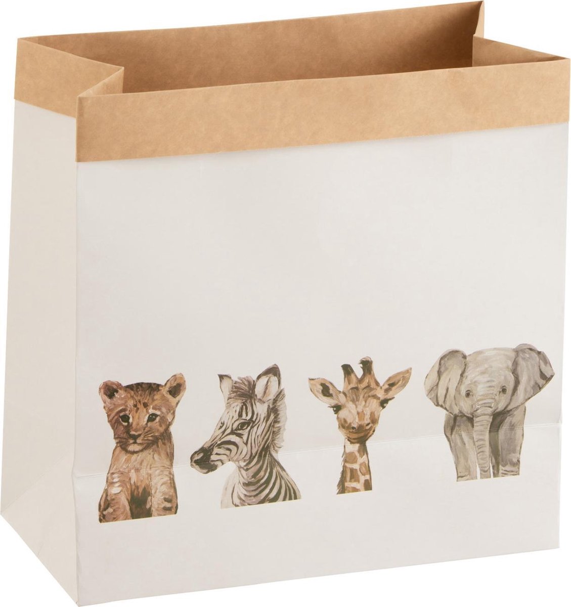 J-Line Papieren Zak Safari Dieren Papier Wit/Mix Small Set van 4 stuks