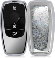 kwmobile autosleutelhoesje voor Mercedes Benz Smart Key autosleutel (alleen Keyless) - sleutelcover van TPU in zilver / metallic zilver - Sneeuwbol met Sterren design