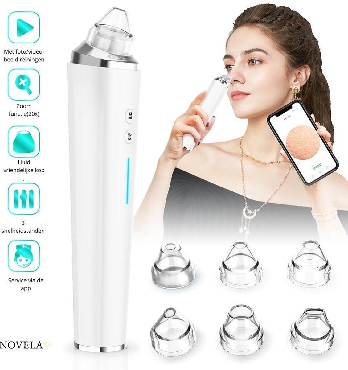 Novela ™ - Blackhead Remover Vacuum Deluxe– Met Ingebouwde Camera – Video/foto Opname Mogelijk - Verstopte Poriën en Acne behandeling – Sterkste Elektrische Gezicht Reiniging - Vacuum mee-eter verwijderaar – Gezichtsverzorging
