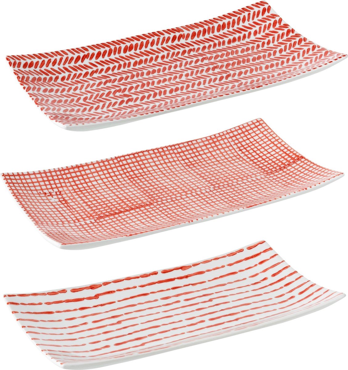 J-Line Schaal Print Porselein Rood/Wit Assortiment Van 3