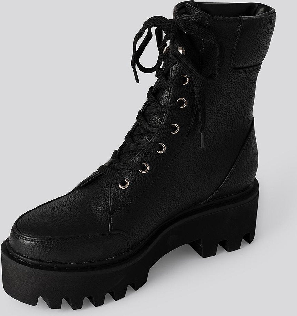 NA-KD High Profile Lace Up Vrouwen Laarzen - Black - Maat 36