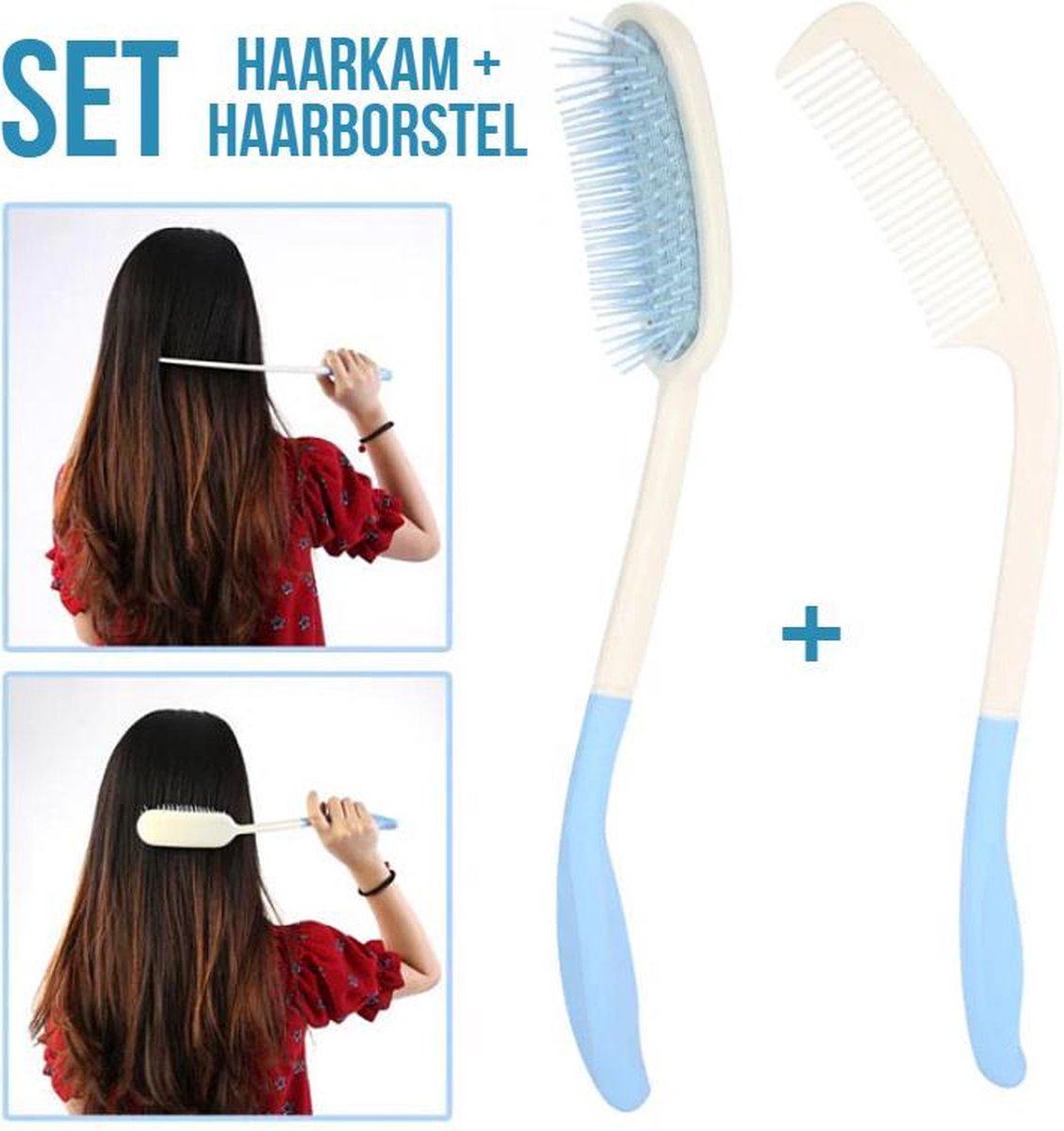 Allernieuwste Lange Steel Haar Kam + Haar Borstel - Lange Handgreep - Beperking Handicap Artritis - Ergonomisch - Kam en Borstel