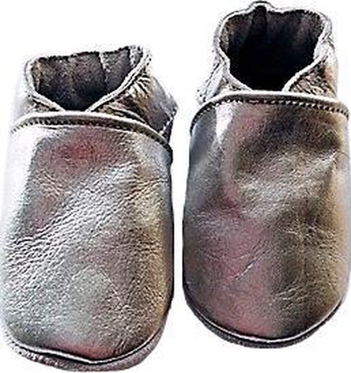 Leren baby slofjes  – zilver maat S