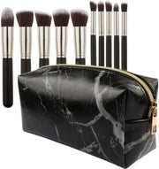 Evvie set van 10 make-up kwasten kabuki - Zwart-Zilver