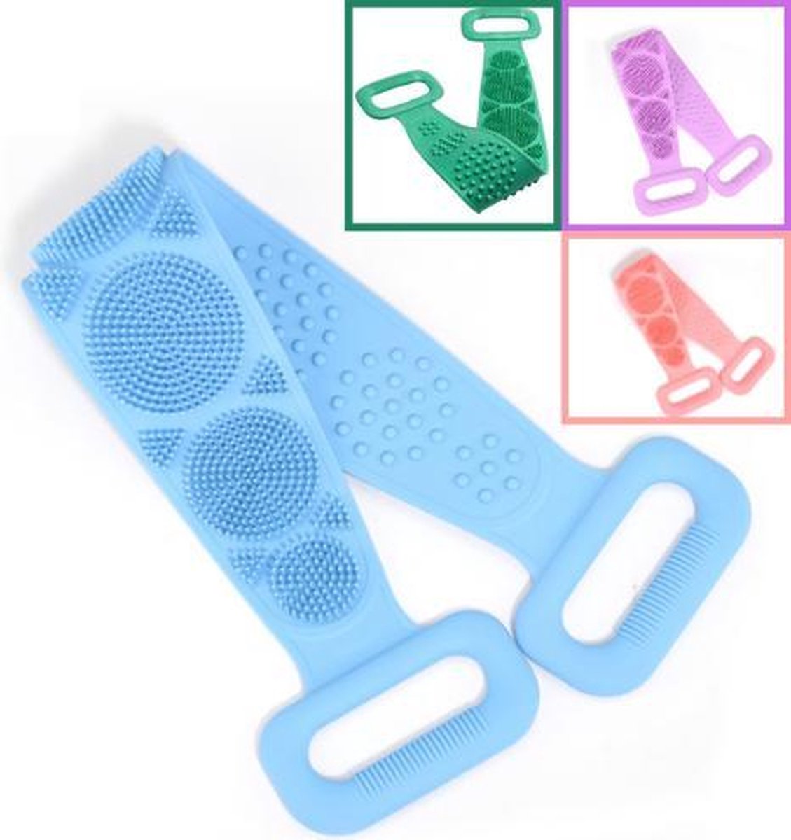 Rug schrubber - Doucheborstel - Lange Lichaamsborstel - Dubbelzijdig design - Rugborstel - Silicone - Krabber - Douche - Bad - Massage borstel - Bath towel - Back scrubber - Blauw