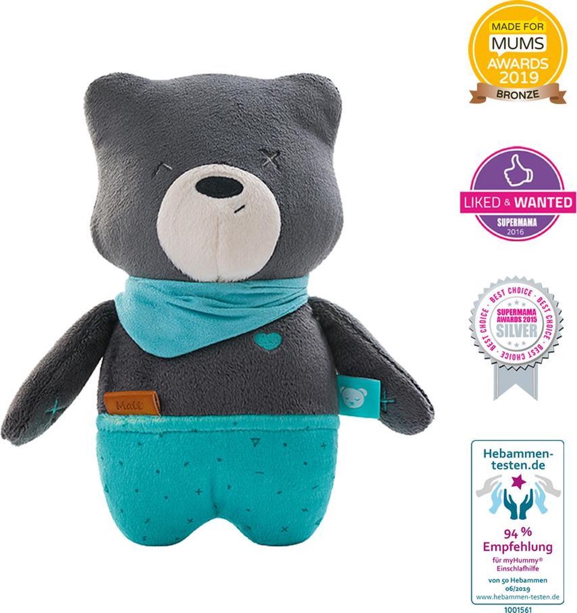 Myhummy Slaapsensor Premium Junior 36 Cm Turquoise/zwart