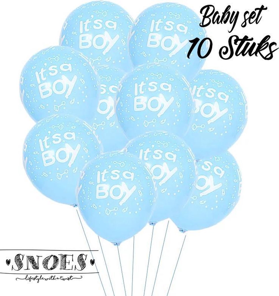 Snoes * Set van 10 Ballonnen * Geboorte * Hoera een Jongen * It's a Boy * Gender Reveal * Geslachtsonthulling * Birthday * Set Ballonnen * Blauw * Babyshower * Vier feest * Verjaardag *
