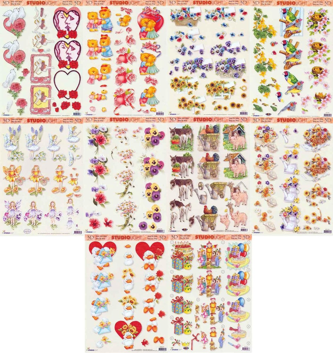 10x 3DA4 Knipvellen - Voor elk wat wils - Maar prachtige kaarten of fotoalbums
