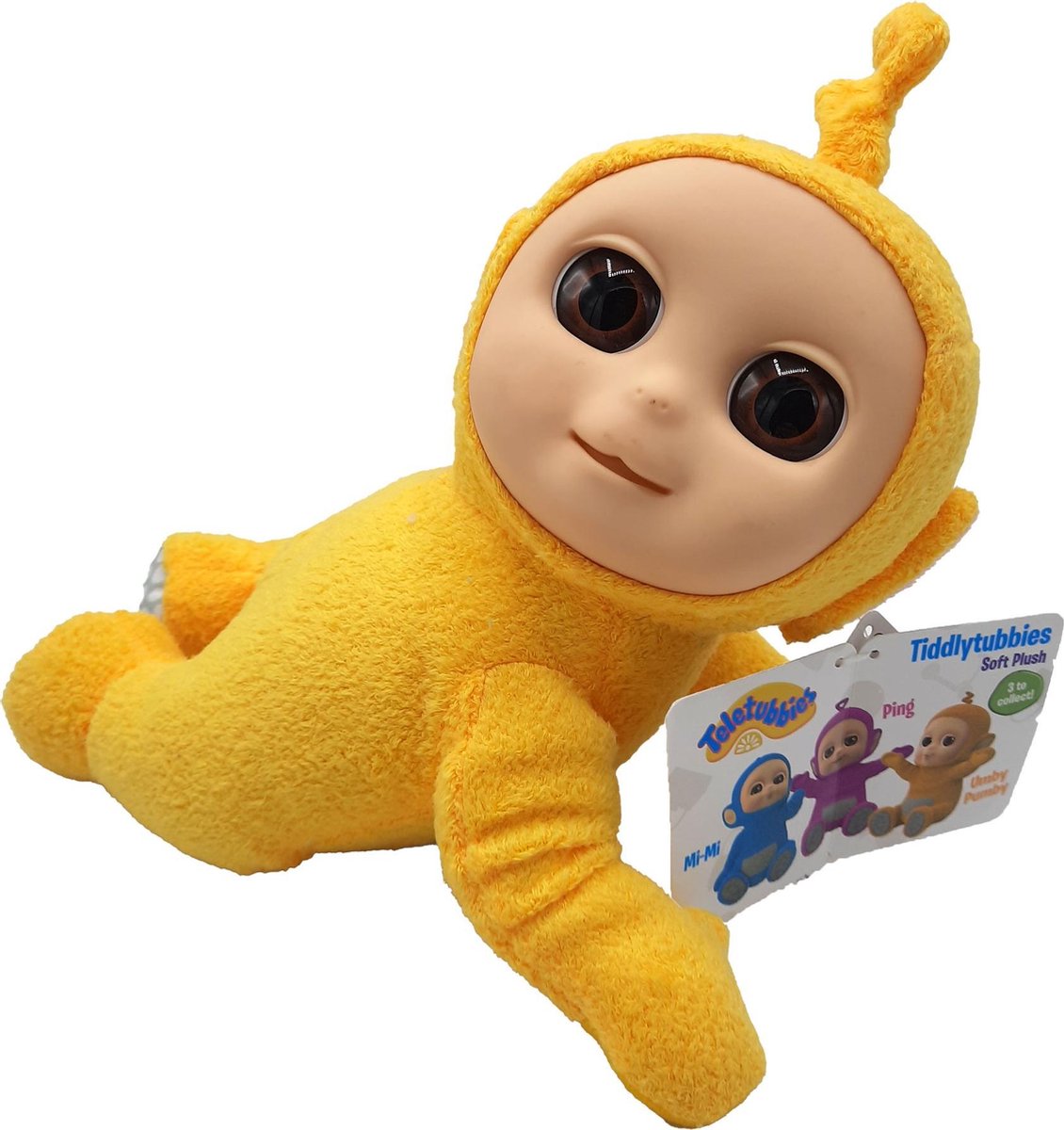 Teletubbies / Tiddlytubbies - Umby Pumby (geel in kruipende houding) - Pluche Knuffel - 24 cm